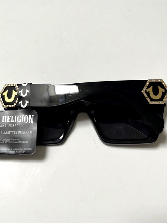 New TRUE RELIGION Square Sunglasses Oversized Acetate Black Gold Rhinestones XXX main image 5
